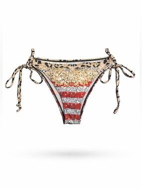 Animal Print Tie-Side Bikini Bottom with Red Stripe Detail | SIZE SMALL